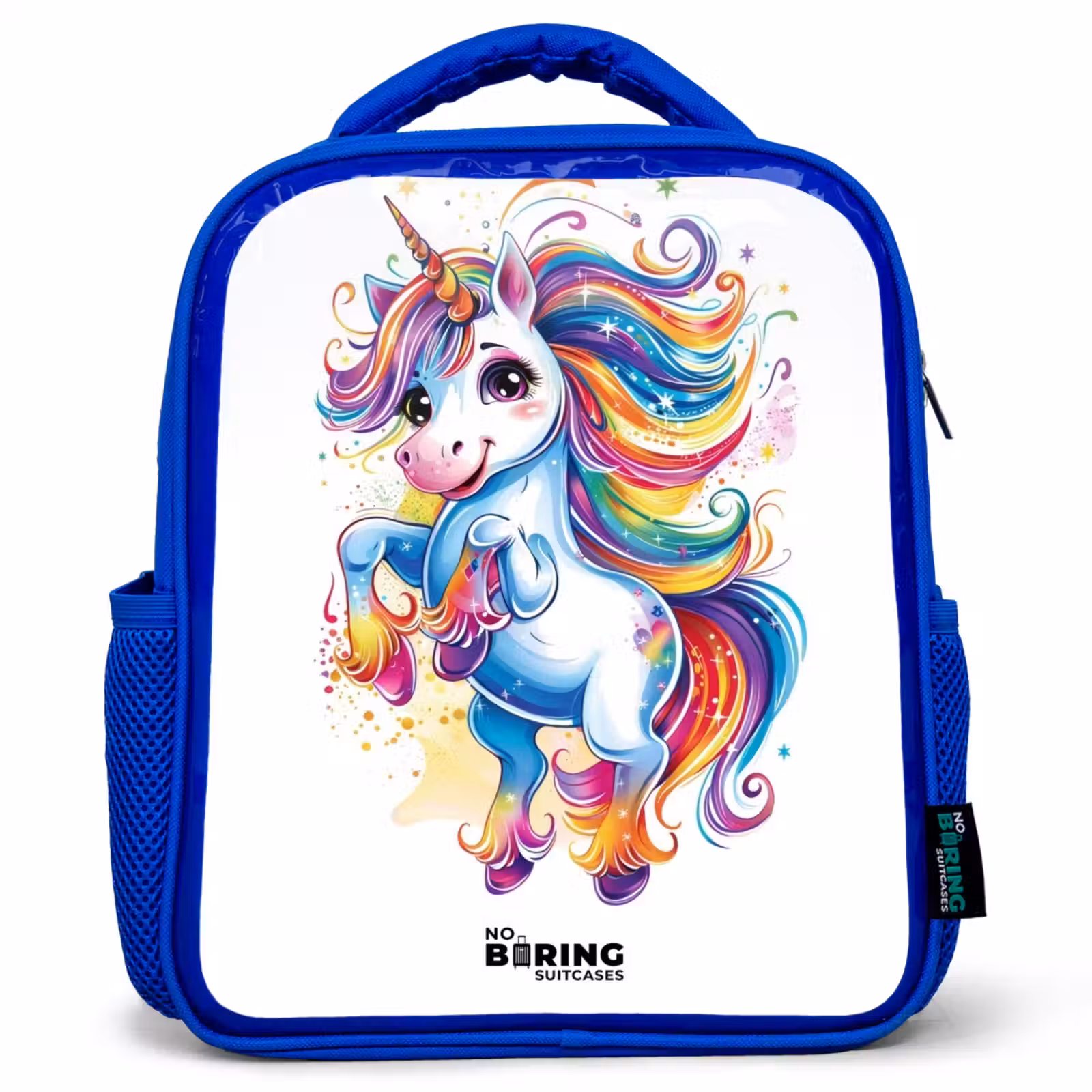Kinderrucksack - Blau - Tänzelndes Einhorn mit Regenbogenmähne — 1
