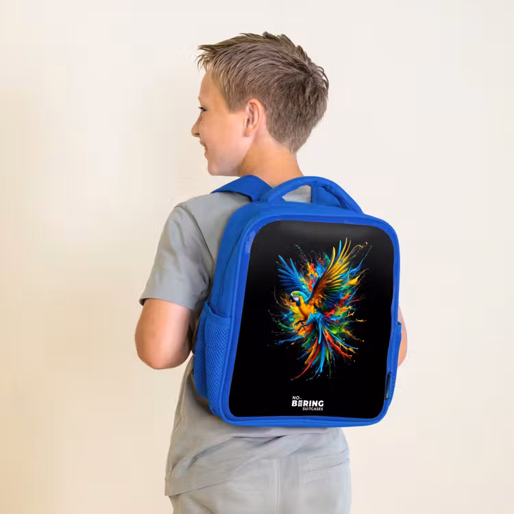 Kinderrucksack - Blau - Bunter Papagei — 2