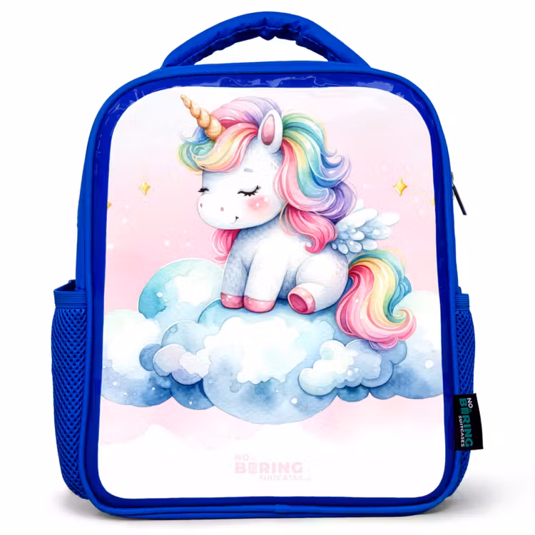 Kinderrucksack - Blau - Einhorn mit Regenbogenmähne auf einer Wolke — 1