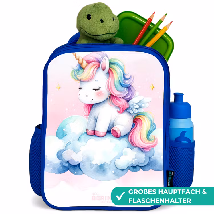 Kinderrucksack - Blau - Einhorn mit Regenbogenmähne auf einer Wolke — 3