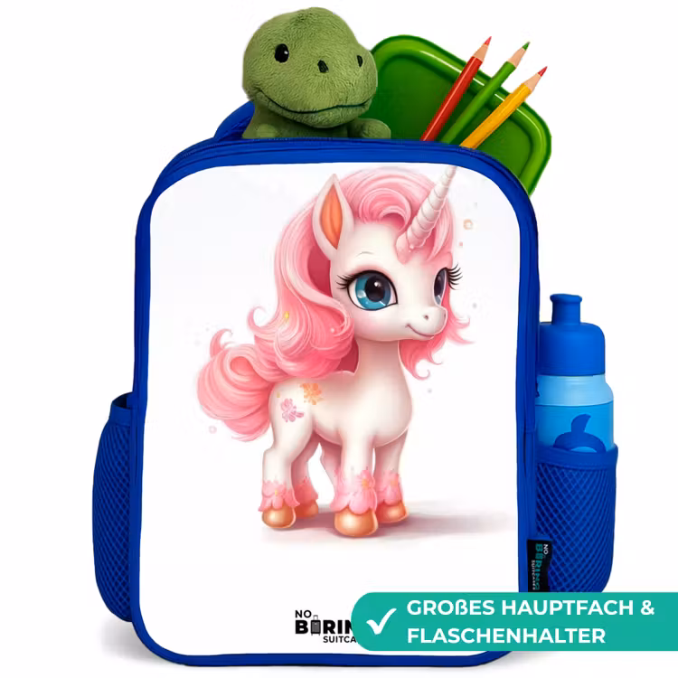 Kinderrucksack - Blau - Einhorn mit rosa Mähne — 3