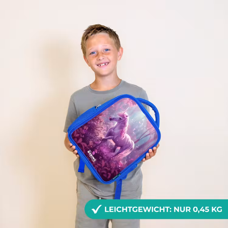 Kinderrucksack - Blau - Einhorn, umgeben von lila Natur — 4