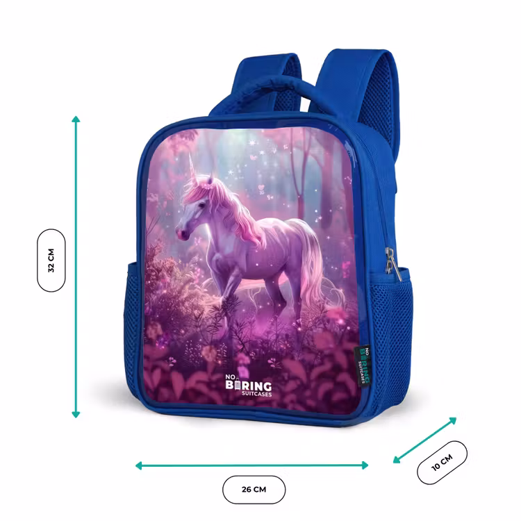 Kinderrucksack - Blau - Einhorn, umgeben von lila Natur — 6