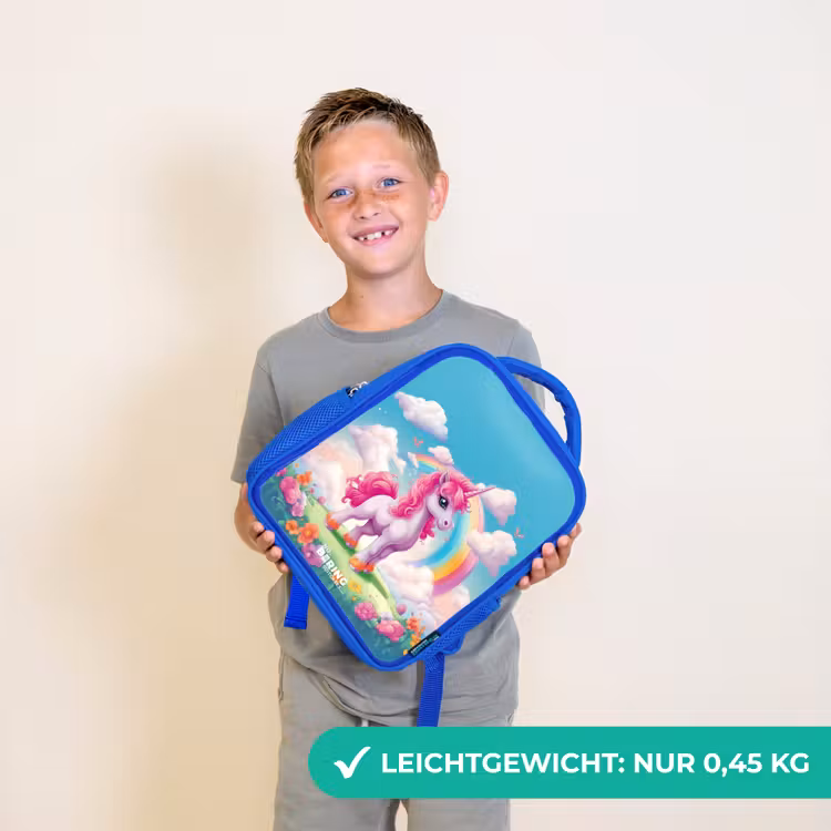 Kinderrucksack - Blau - Fröhliches Einhorn auf einem Regenbogen — 4