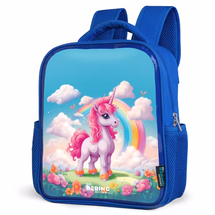 Kinderrucksack - Blau - Fröhliches Einhorn auf einem Regenbogen — 7