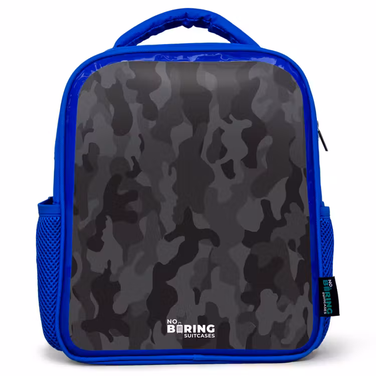 Kinderrucksack - Blau - Grüner Camouflage-Druck — 1