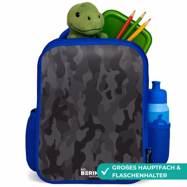 Kinderrucksack - Blau - Grüner Camouflage-Druck — 3