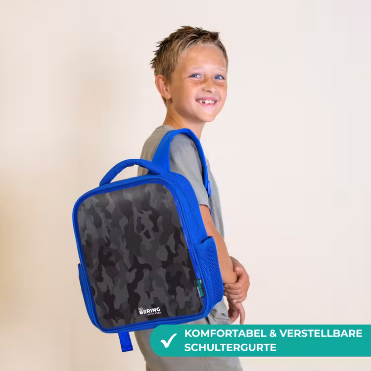 Kinderrucksack - Blau - Grüner Camouflage-Druck — 5
