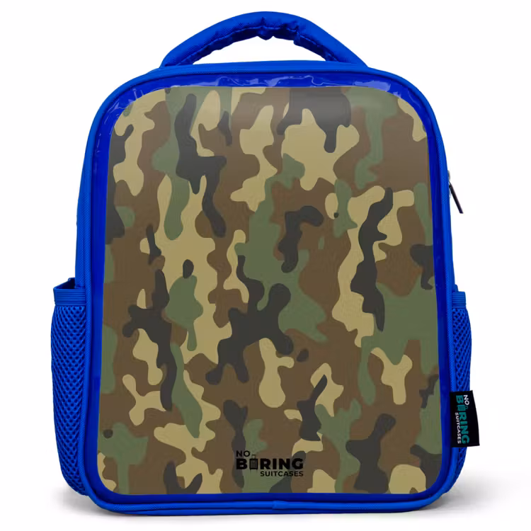 Kinderrucksack - Blau - Grüner Tarnanstrich mit Sandfarbe — 1