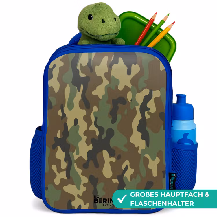 Kinderrucksack - Blau - Grüner Tarnanstrich mit Sandfarbe — 3