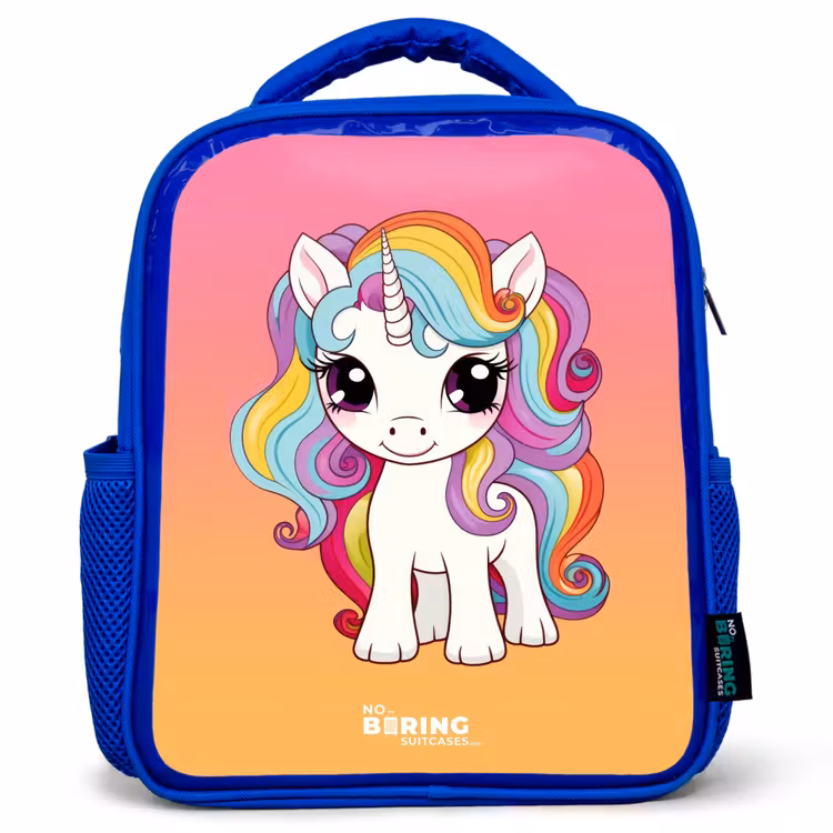 Kinderrucksack - Blau - Kleines Einhorn mit Regenbogenfarben — 1