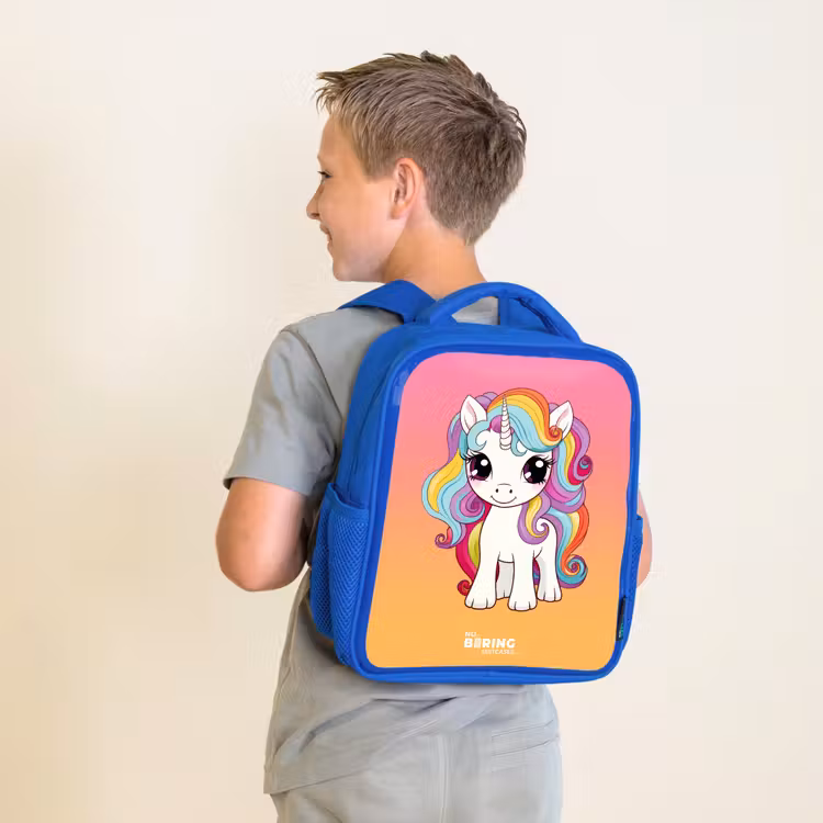 Kinderrucksack - Blau - Kleines Einhorn mit Regenbogenfarben — 2