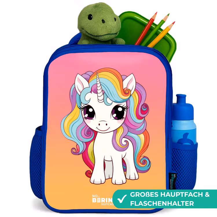 Kinderrucksack - Blau - Kleines Einhorn mit Regenbogenfarben — 3