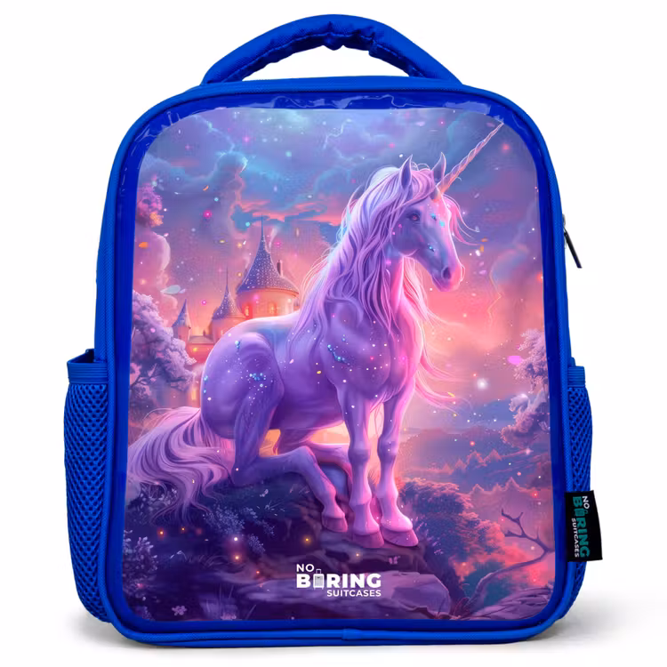 Kinderrucksack - Blau - Lila Einhorn in magischer Umgebung — 1
