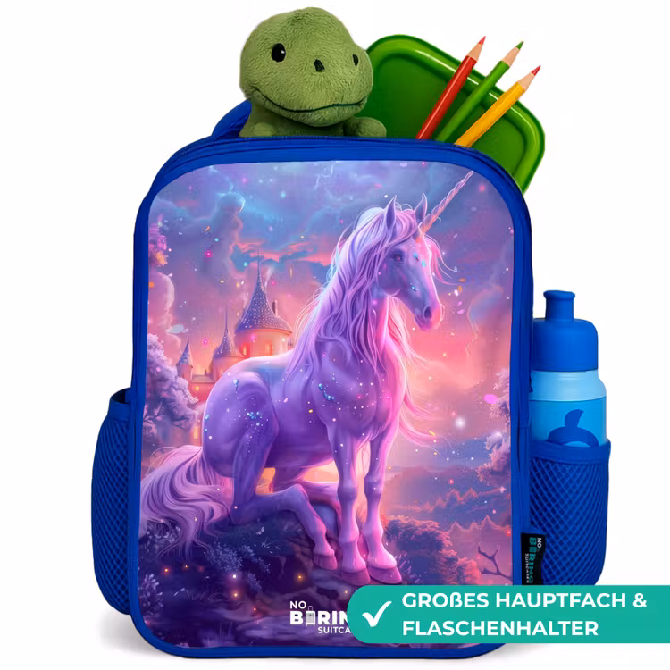 Kinderrucksack - Blau - Lila Einhorn in magischer Umgebung — 3