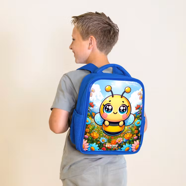 Kinderrucksack - Blau - Niedliche Biene zwischen Blumen — 2