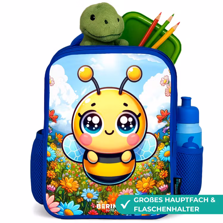 Kinderrucksack - Blau - Niedliche Biene zwischen Blumen — 3
