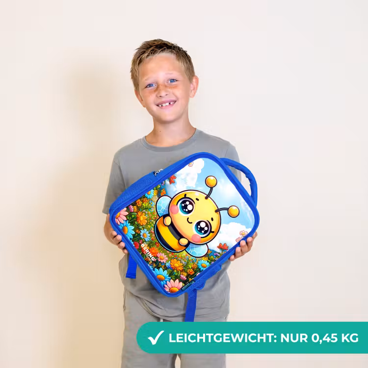Kinderrucksack - Blau - Niedliche Biene zwischen Blumen — 4