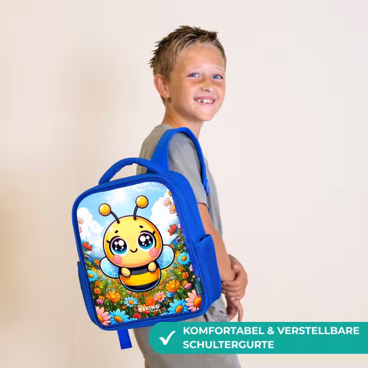 Kinderrucksack - Blau - Niedliche Biene zwischen Blumen — 5
