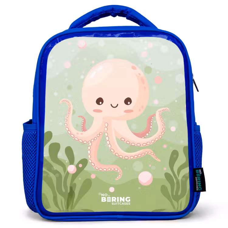 Kinderrucksack - Blau - Rosa Oktopus mit Lächeln — 1