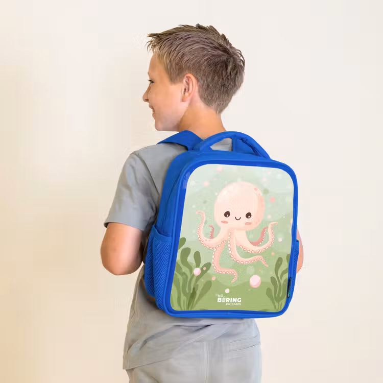 Kinderrucksack - Blau - Rosa Oktopus mit Lächeln — 2