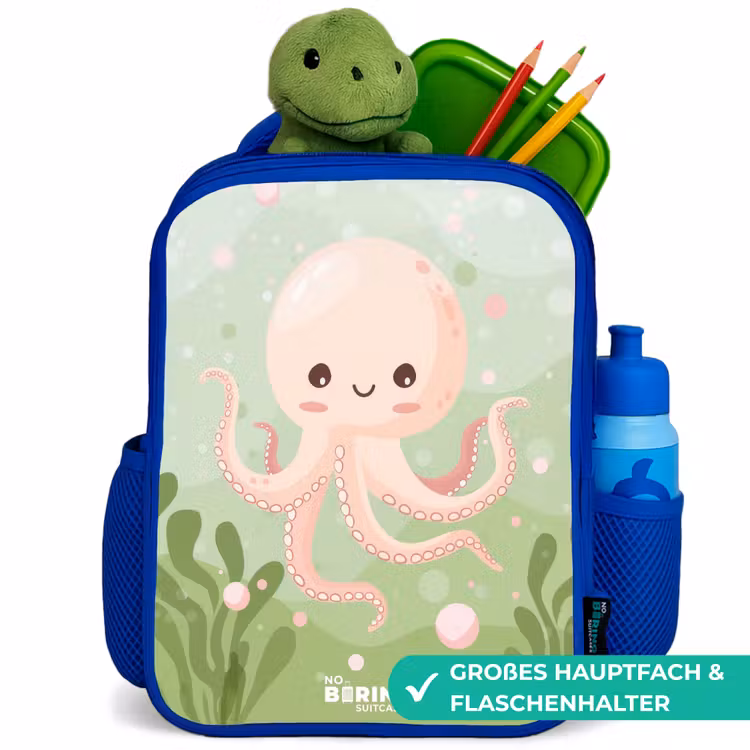 Kinderrucksack - Blau - Rosa Oktopus mit Lächeln — 3