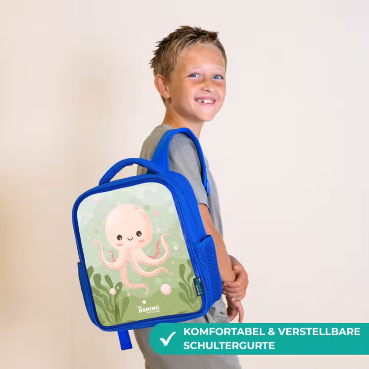 Kinderrucksack - Blau - Rosa Oktopus mit Lächeln — 5