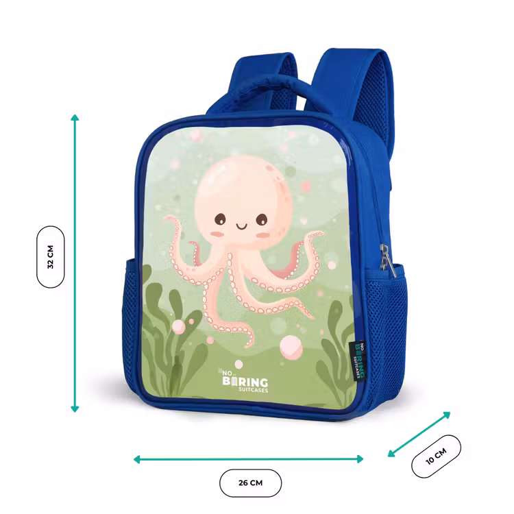 Kinderrucksack - Blau - Rosa Oktopus mit Lächeln — 6