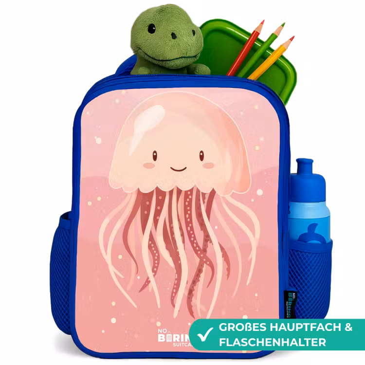 Kinderrucksack - Blau - Rosa Qualle mit Gesicht — 3