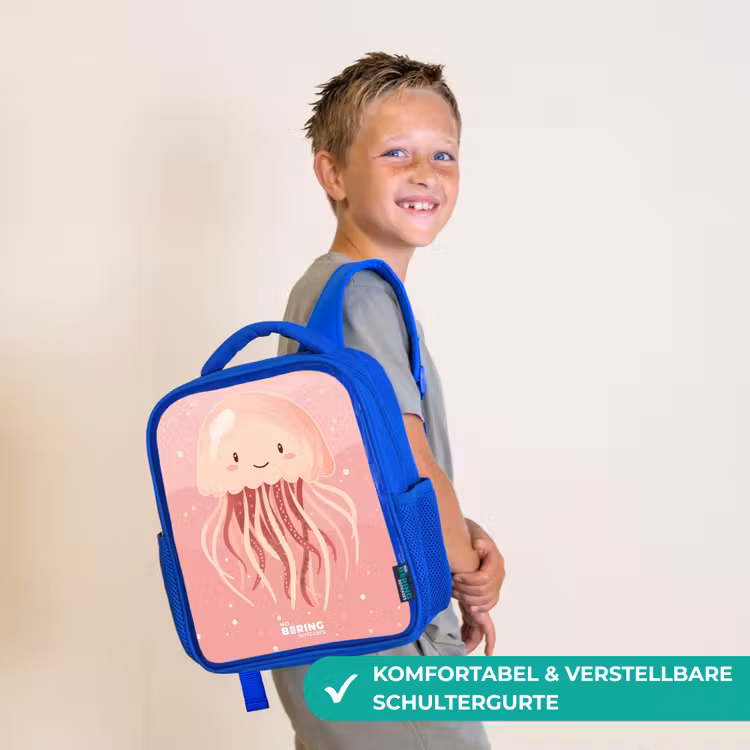 Kinderrucksack - Blau - Rosa Qualle mit Gesicht — 5