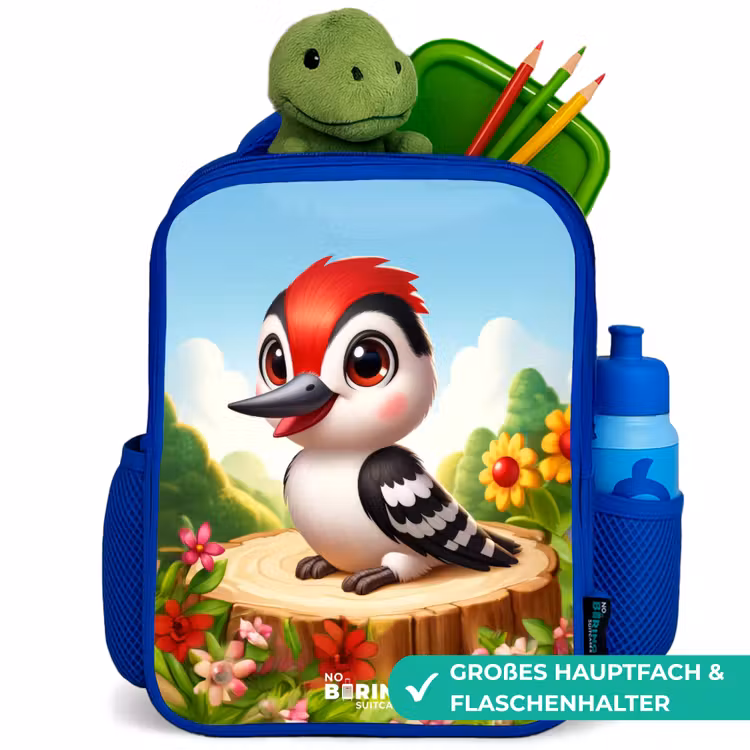 Kinderrucksack - Blau - Specht auf einem Baumstumpf — 3