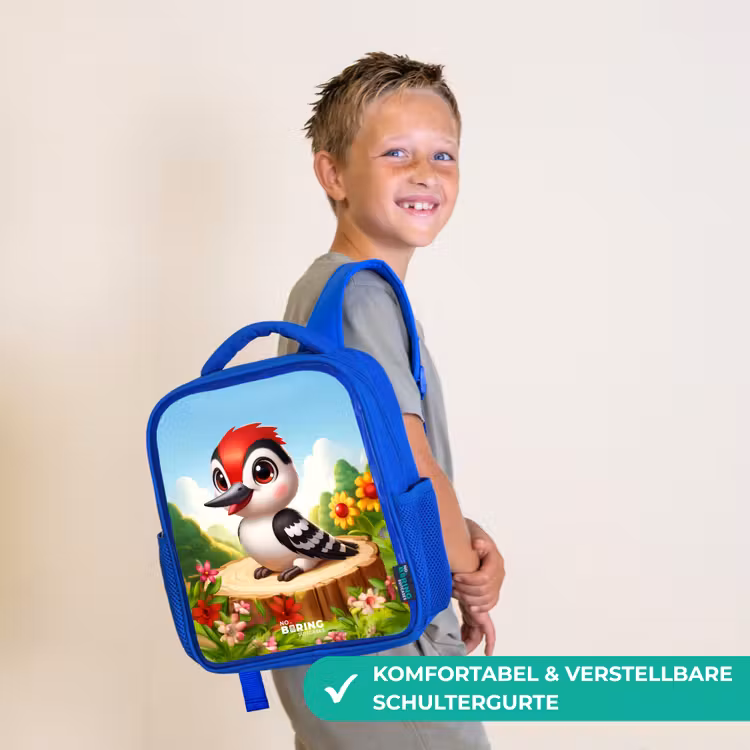 Kinderrucksack - Blau - Specht auf einem Baumstumpf — 5