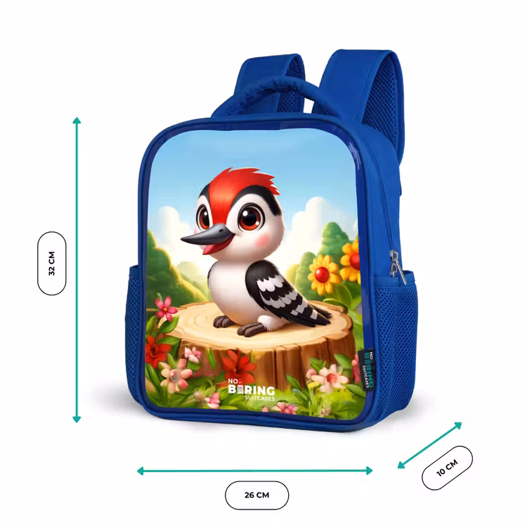Kinderrucksack - Blau - Specht auf einem Baumstumpf — 6