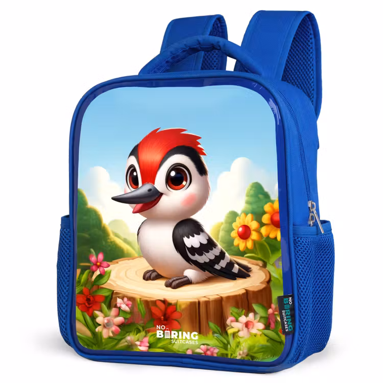Kinderrucksack - Blau - Specht auf einem Baumstumpf — 7