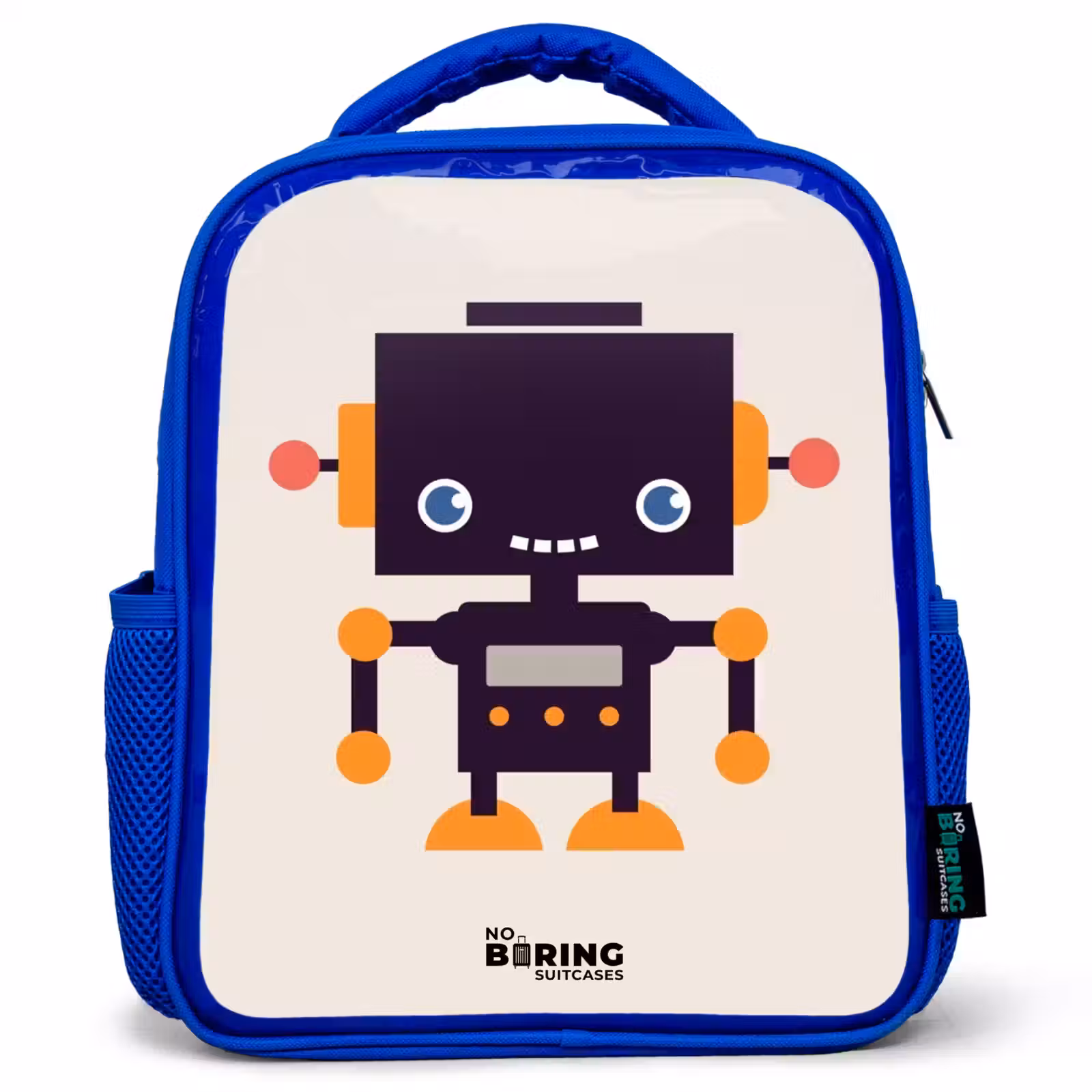 Kinderrucksack - Blau - Schwarzer Roboter mit orangefarbenen Akzenten — 1