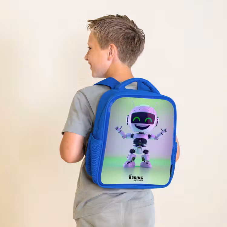Kinderrucksack - Blau - Roboter mit lila und grünem Licht — 2