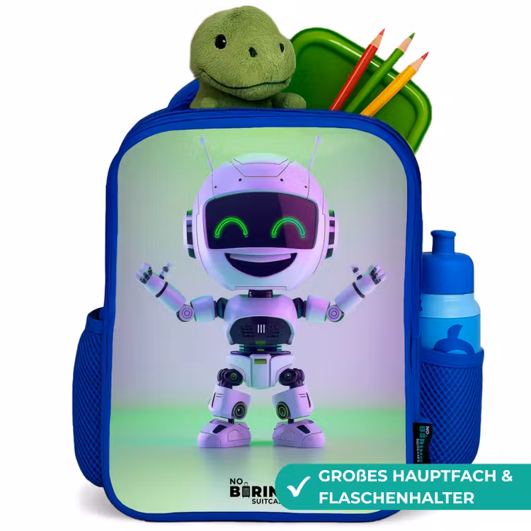 Kinderrucksack - Blau - Roboter mit lila und grünem Licht — 3