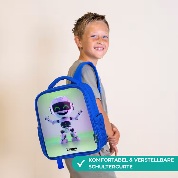 Kinderrucksack - Blau - Roboter mit lila und grünem Licht — 5