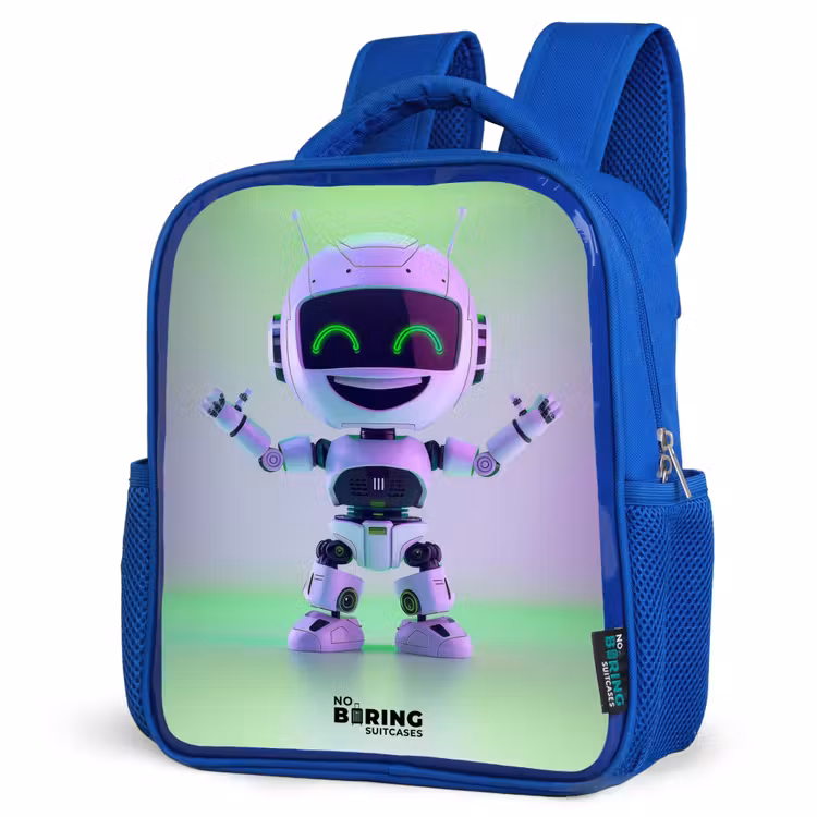 Kinderrucksack - Blau - Roboter mit lila und grünem Licht — 7