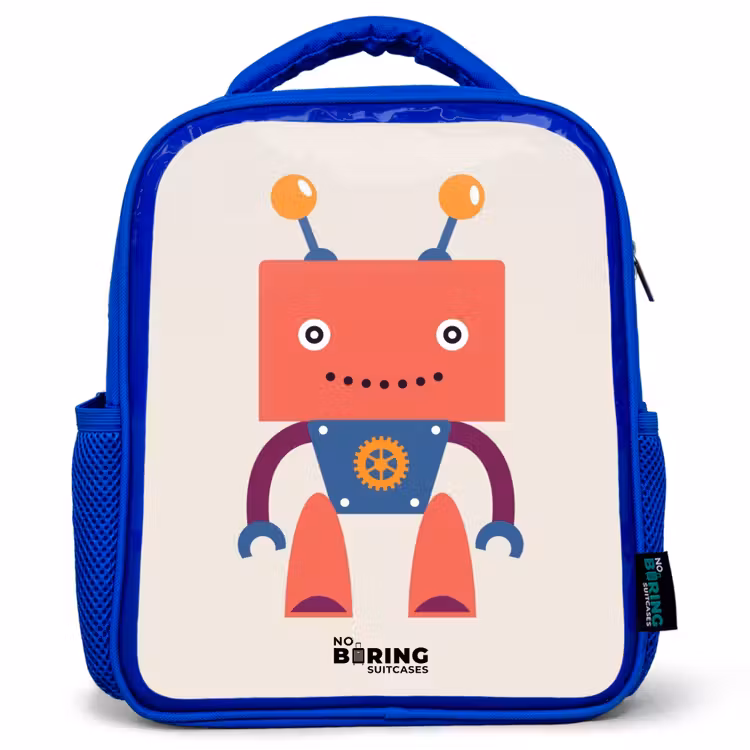 Kinderrucksack - Blau - Roter Roboter mit quadratischem Kopf — 1