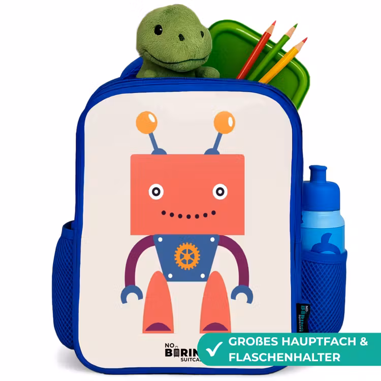 Kinderrucksack - Blau - Roter Roboter mit quadratischem Kopf — 3