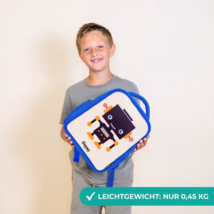 Kinderrucksack - Blau - Schwarzer Roboter mit orangefarbenen Akzenten — 4