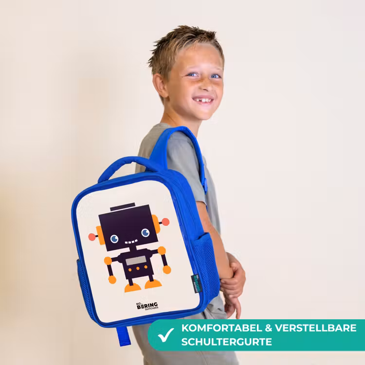 Kinderrucksack - Blau - Schwarzer Roboter mit orangefarbenen Akzenten — 5