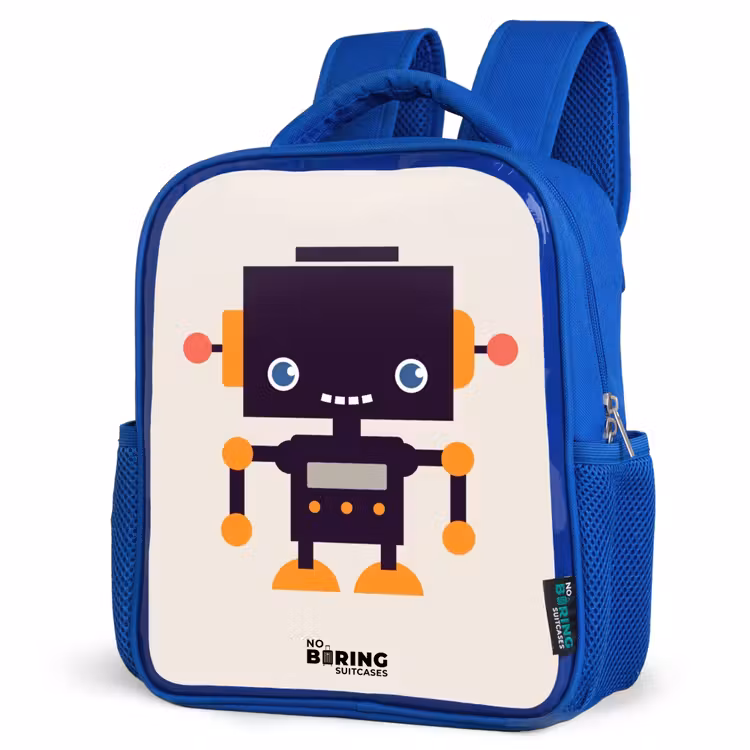 Kinderrucksack - Blau - Schwarzer Roboter mit orangefarbenen Akzenten — 7