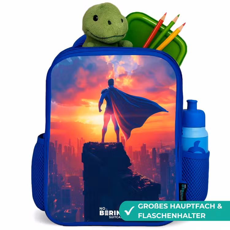 Kinderrucksack - Blau - Wolkenkratzer-Superheld — 3