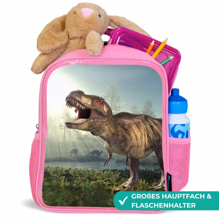 Kinderrucksack - Rosa - Dino - Gras - Zeichnung - Kinder - Jungen — 3