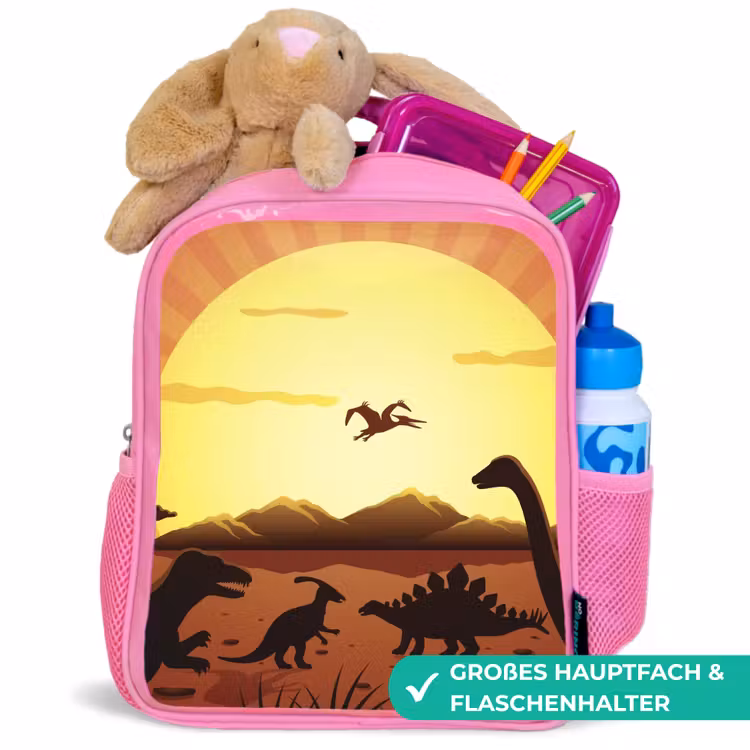 Kinderrucksack - Rosa - Dino - Sonne - Natur - Zeichnung - Kinder - Jungen — 3