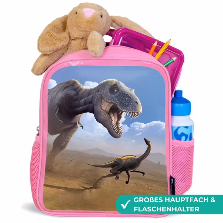 Kinderrucksack - Rosa - Dino - Wildtiere - Zeichnung - Kinder - Jungen — 3