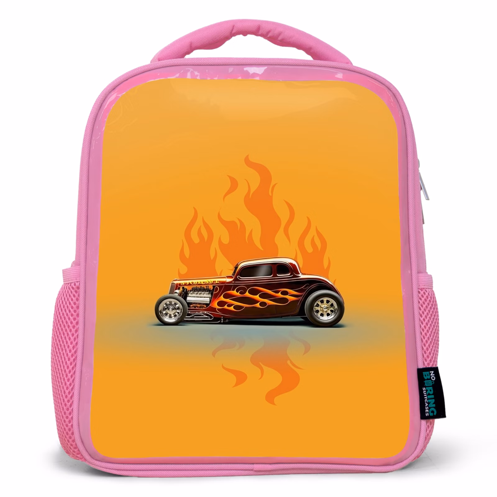 Kinderrucksack - Rosa - Braunes Auto mit gelben Flammen — 1