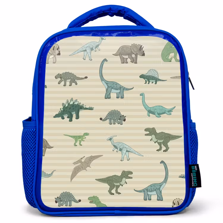 Kinderrucksack - Blau - Dino - Muster - Streifen - Grün — 1